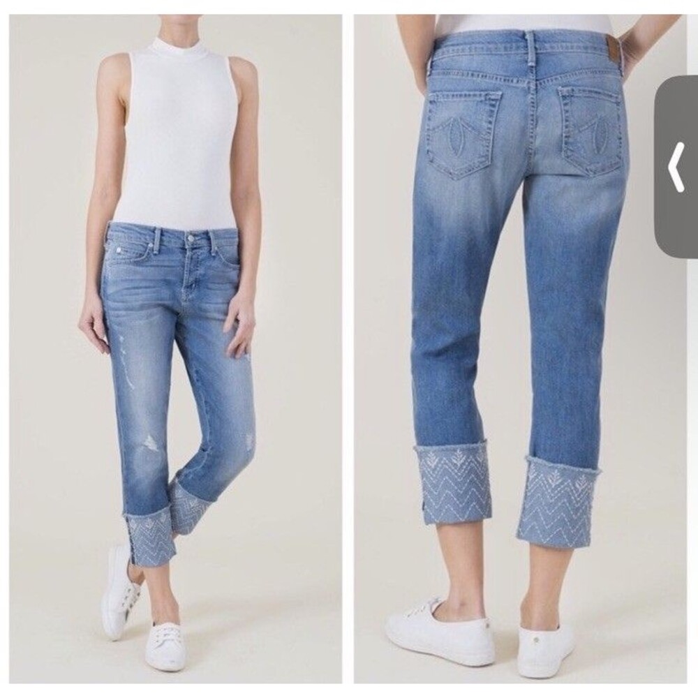 Level 99 Boyfriend Jeans Womens 29 Embroidered Slim Straight Denim Stretch Boho